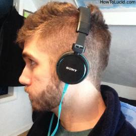 Person listening to binaural ebats through headphones