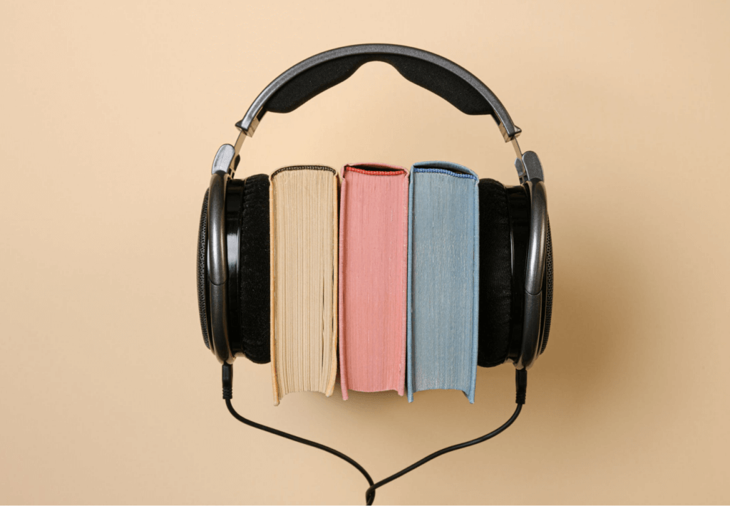 headphone with books in the middle